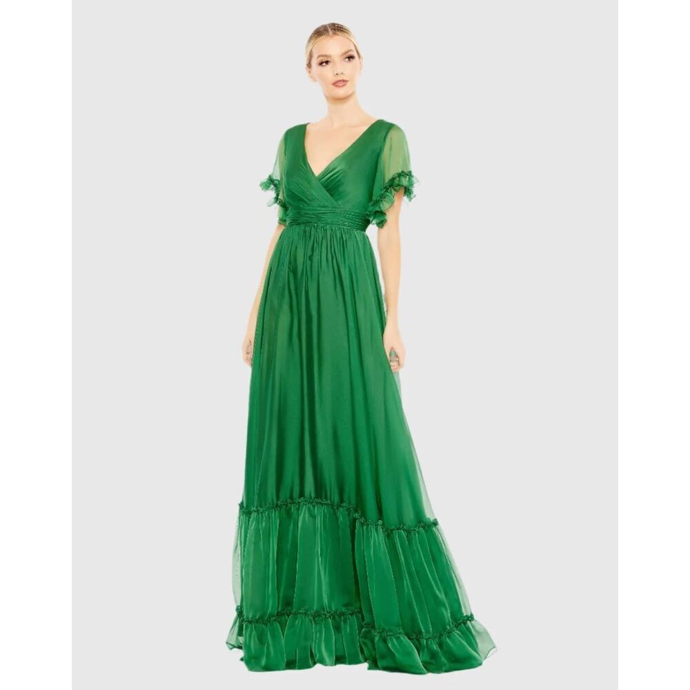 Mac Duggal Emerald Green V-Neck Maxi Dress